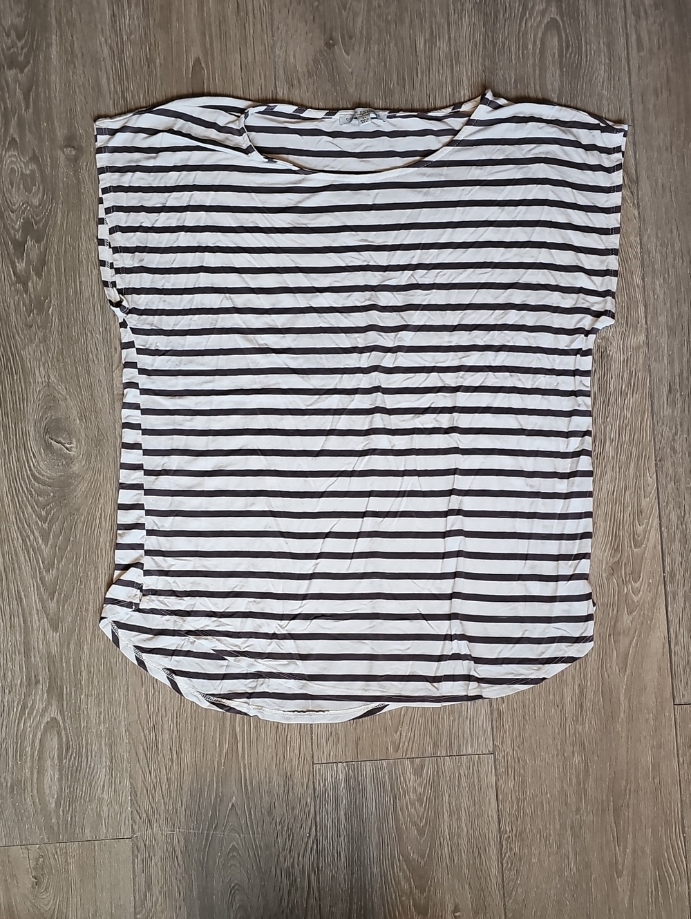 Green Envelope Deep Plum Grey & White Striped Short Sleeve Tee